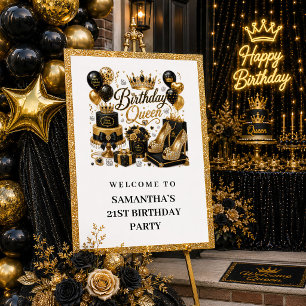 Poster Rainha de Aniversário Brilhante em Ouro Preto Bem-