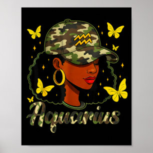Poster Rainha de Aquário Mulher Negra Camuflagem Chapéu A