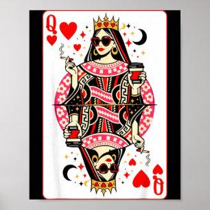 Poster Rainha de copas carta de baralho coração café fofo