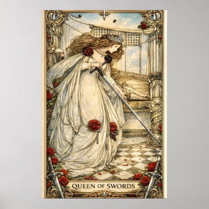 Poster Rainha de Espadas Tarot Art Nouveau Vintage