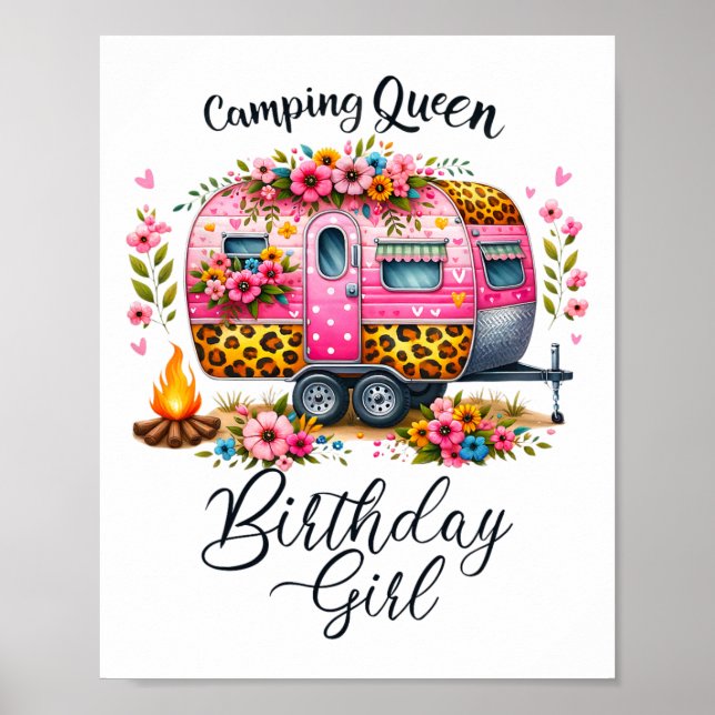 Poster Rainha do Acampamento de Aniversário Van Rosa Flor (Frente)