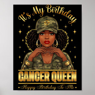Poster Rainha do Câncer Camo É Meu Aniversário Zodíaco Gr