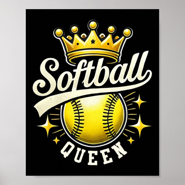 Poster Rainha do Softbol Uma Bola de Softbol Com Coroa Me (Frente)