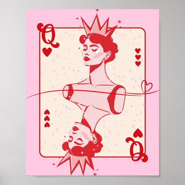 Poster Rainha dos Corações Vermelha e Rosa (Frente)