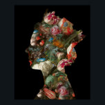 Poster Rainha Elizabeth II Silhouette Flores Grandes<br><div class="desc">Um pop de trabalho de arte da Rainha Elizabeth II em silhueta com design floral vintage.</div>