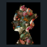 Poster Rainha Elizabeth II Silhouette Flores Média<br><div class="desc">Um pop de trabalho de arte da Rainha Elizabeth II em silhueta com design floral vintage.</div>