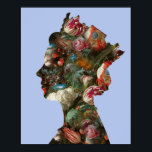 Poster Rainha Elizabeth II Silhouette Flores Pequenas<br><div class="desc">Um pop de trabalho de arte da Rainha Elizabeth II em silhueta com design floral vintage.</div>