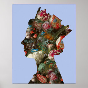 Poster Rainha Elizabeth II Silhouette Flores Pequenas