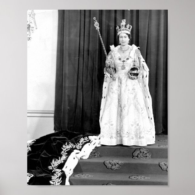 Poster Rainha Elizabeth II Vestindo sua coroação (Frente)