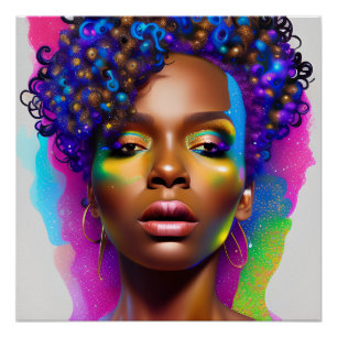 Póster Rainha Glitor Rainbow Cute Hair Black Melanin Afro