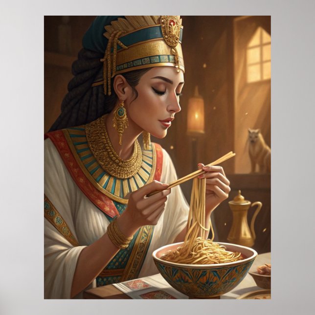 Poster Rainha Hatshepsut Comendo Macarrão Engraçado Egito (Frente)
