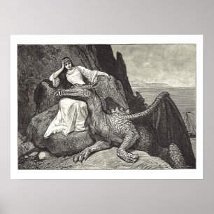 Poster Rainha medieval e seu dragão do animal de