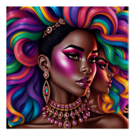 Póster Rainha negra pastel arco-íris melanina irmã