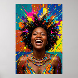 Poster Rainha Negra Radiosa Alegria Pintura Salpico Arte