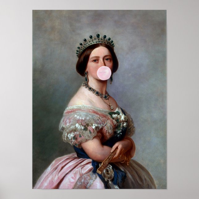 Poster Rainha Vitória rosa cetim soprando chiclete rosa (Frente)