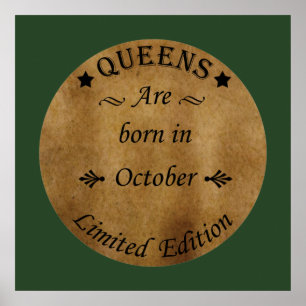 Poster Rainhas Nascem em Outubro Aniversário Vintage