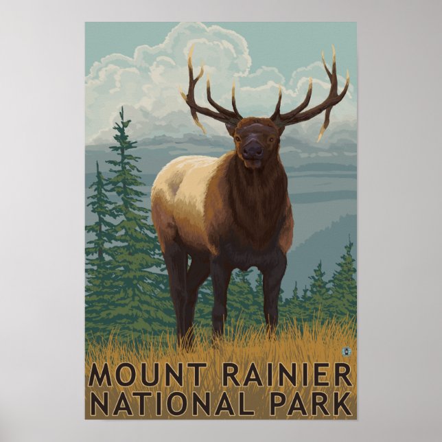 Poster Rainier National Park, WashingtonElk Scene (Frente)