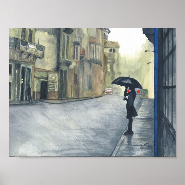 Poster Rainy City Watercolor (Frente)