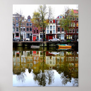Poster Rainy Day Amsterdam Canal Winter Refletions Foto