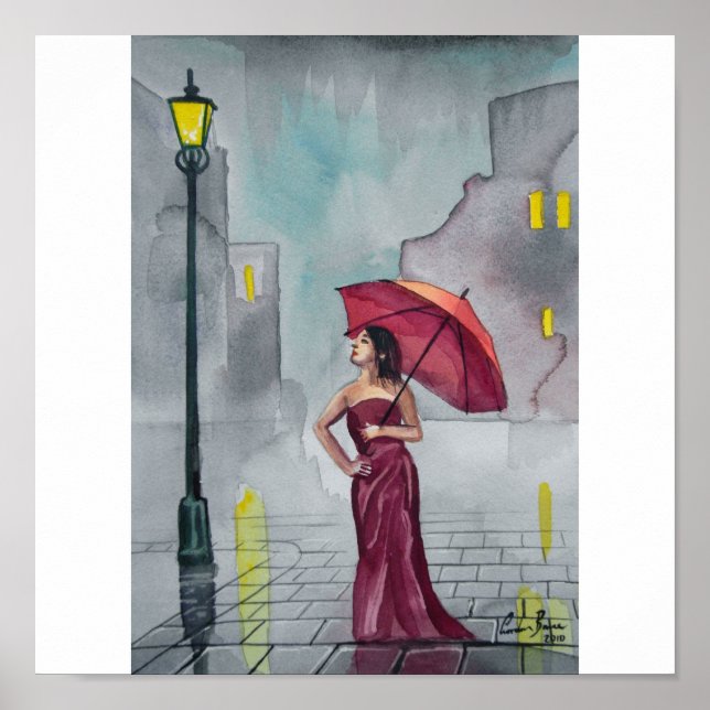 POSTER RAINY DAY RED UMBRELLA (Frente)
