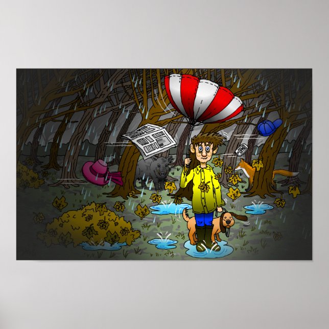 Poster Rainy e Windy no outono (Frente)