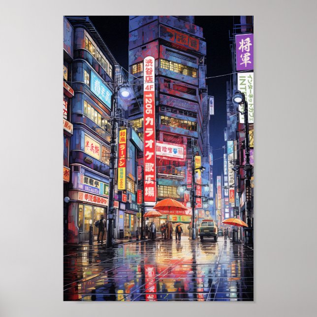 Poster Rainy Tokyo Night Street (Frente)