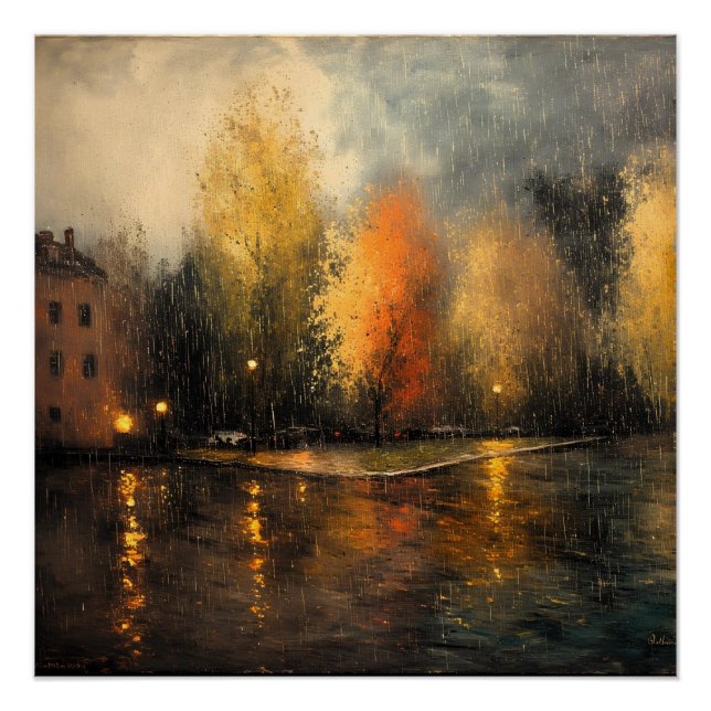 Póster Rainy town abstrato Ai art (Frente)