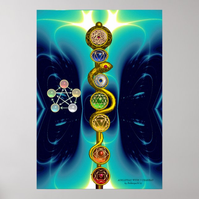 PÓSTER RAIO DE ASCLEPIUS 7 CHAKRAS,YOGA, ENERGIA ESPIRITU (Frente)