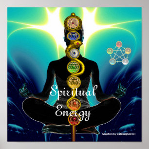 Póster RAIO DE ASCLEPIUS 7 CHAKRAS,YOGA LOTUS POSE Blue