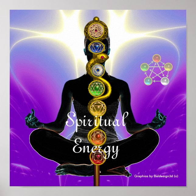 Poster RAIO DE ASCLEPIUS 7 CHAKRAS,YOGA LOTUS POSE Roxo (Frente)