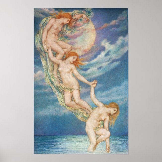 Poster Raios de Lua Mergulhando no Mar | Evelyn De Morgan (Frente)