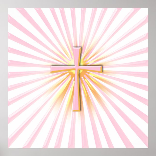 Poster Raios de Luz da Cruz Religiosa (A Branco) (Frente)