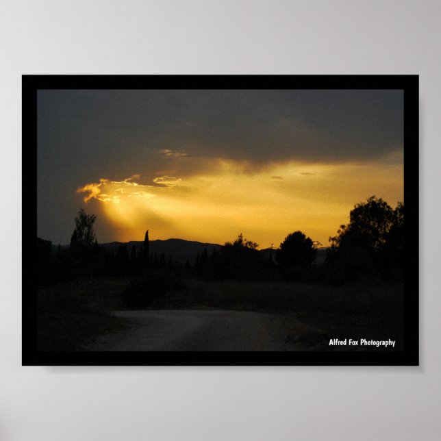 Poster Raios de Sol Celestiais na Paisagem do Céu (Frente)
