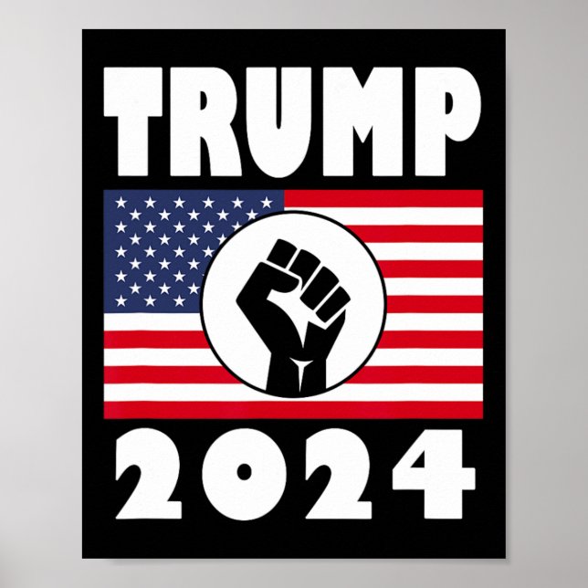 Poster Raised Fist Trump 2024 American Flag Patriot (Frente)