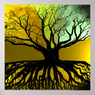 Poster Raízes azul e verde