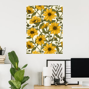Poster Raízes de sol, girassol selvagem em branco