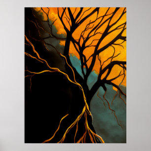 Poster Raízes Douradas e Árvore do Crepúsculo