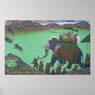 Póster Raja Sarup Singh de Udaipur, em uma caça do varr