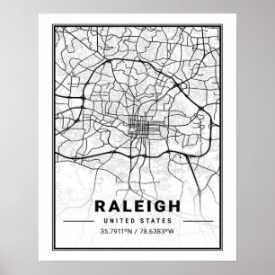 Poster Raleigh Carolina do Norte, EUA - Mapa da Cidade do