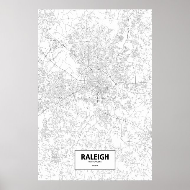Póster Raleigh, Carolina do Norte (preto no branco) (Frente)