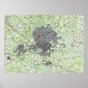 Póster Raleigh North Carolina Mapa (1990)