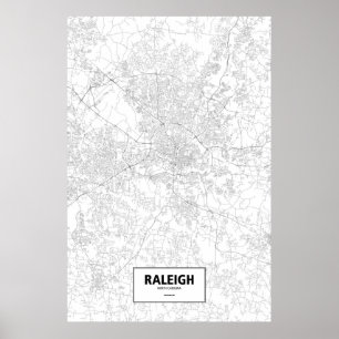 Póster Raleigh, North Carolina (preto no branco)