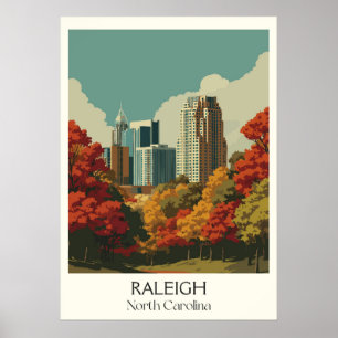 Poster Raleigh North Carolina Vintage City Skyline Fall