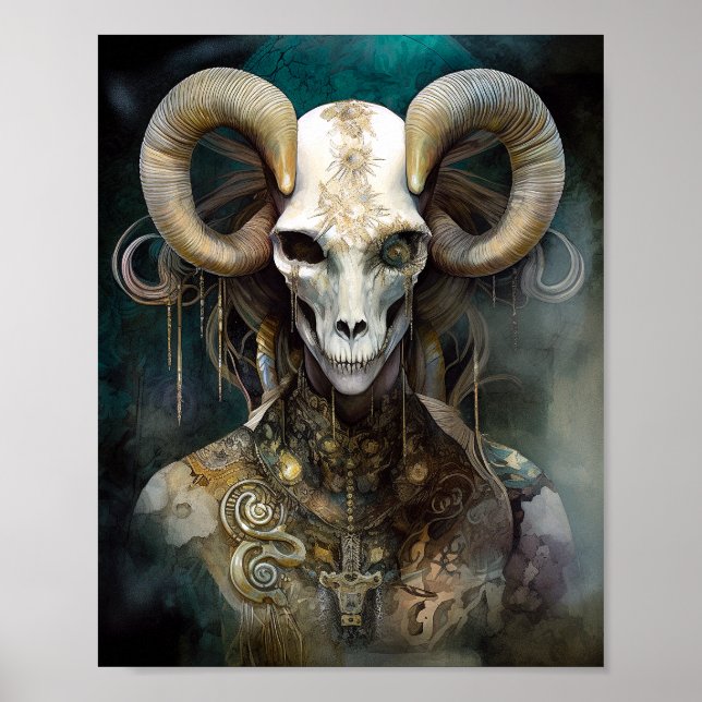 Poster Ram Skull Surreal Fantasy Art (Frente)
