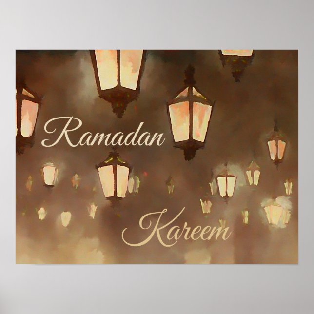 Poster Ramadan Kareem - pintura com lampardes (Frente)
