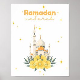 Poster Ramadan Mubarak Mosque Yellow Flowers Wall Print 