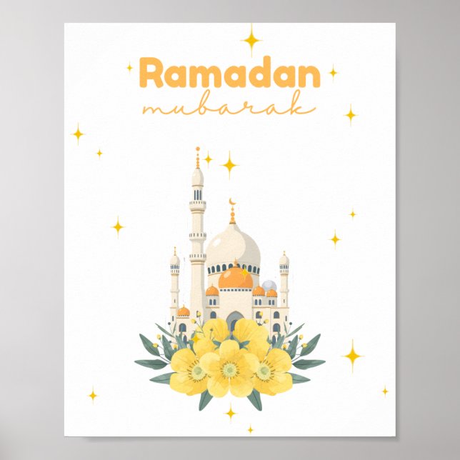 Poster Ramadan Mubarak Mosque Yellow Flowers Wall Print  (Frente)