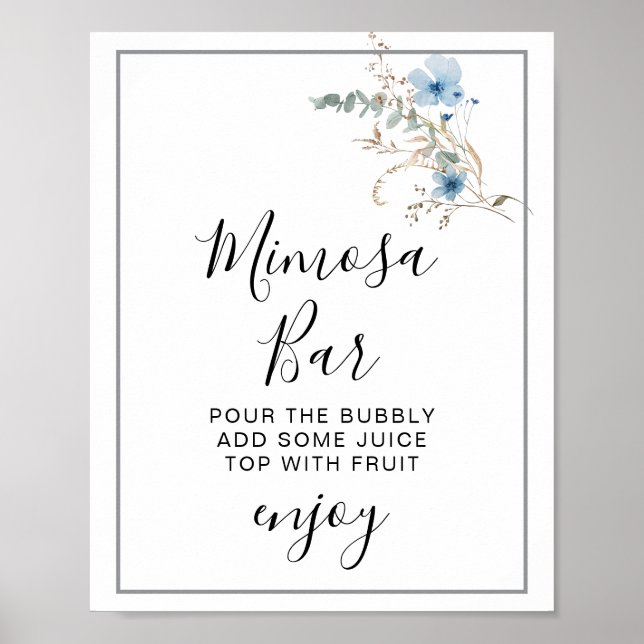 Poster ramalhete de flores aquarela azul empoeirado rústi (Frente)