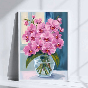 Poster Ramalhete de Flores de Orquídea Rosa Aquarela