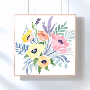 Poster Ramalhete de Flores de Primavera   Aquarela Floral